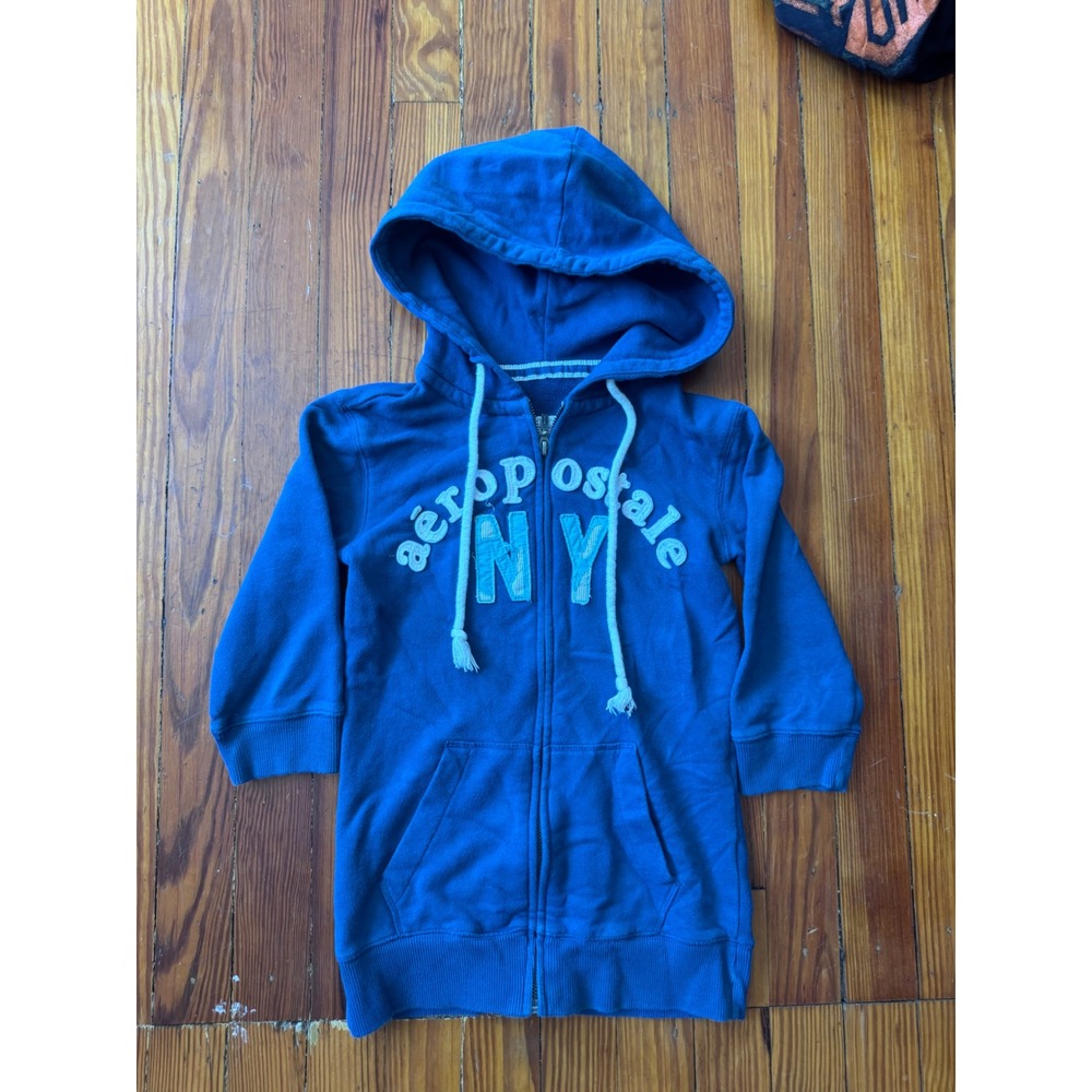 Aeropostale Blue Full Zip Hoodie Logo Graphic Sweatshirt XS TP NY Applique